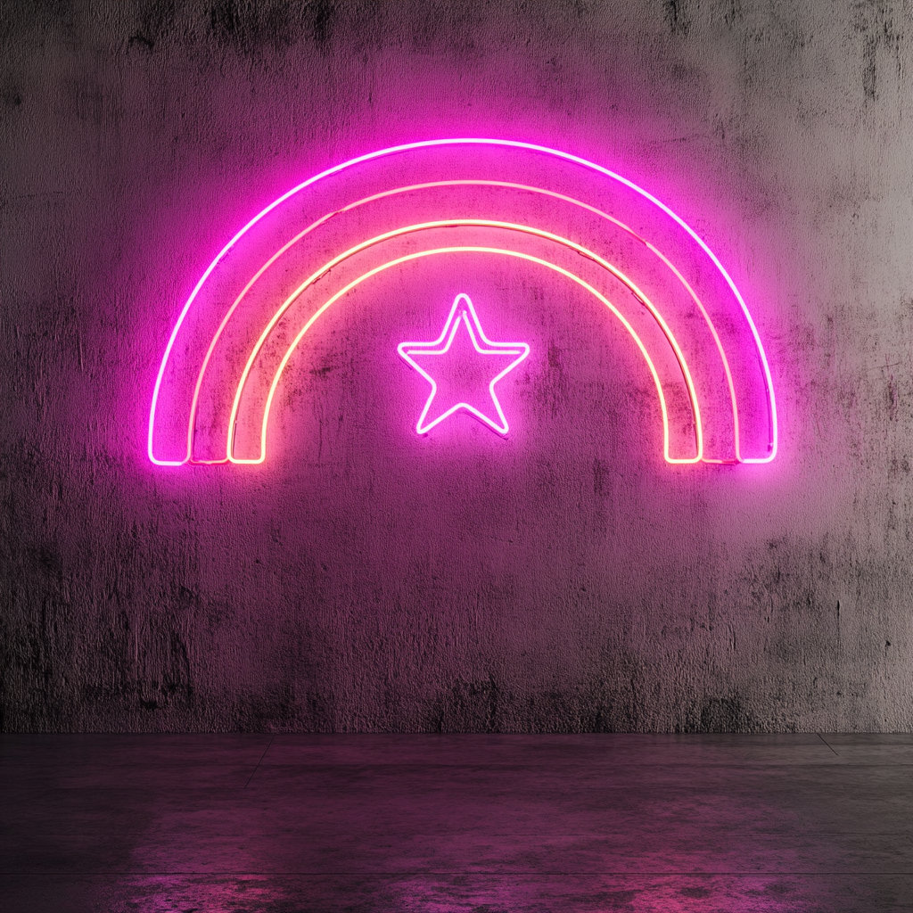 Rainbow with Star - Pink Neon Sign, 18 Inches