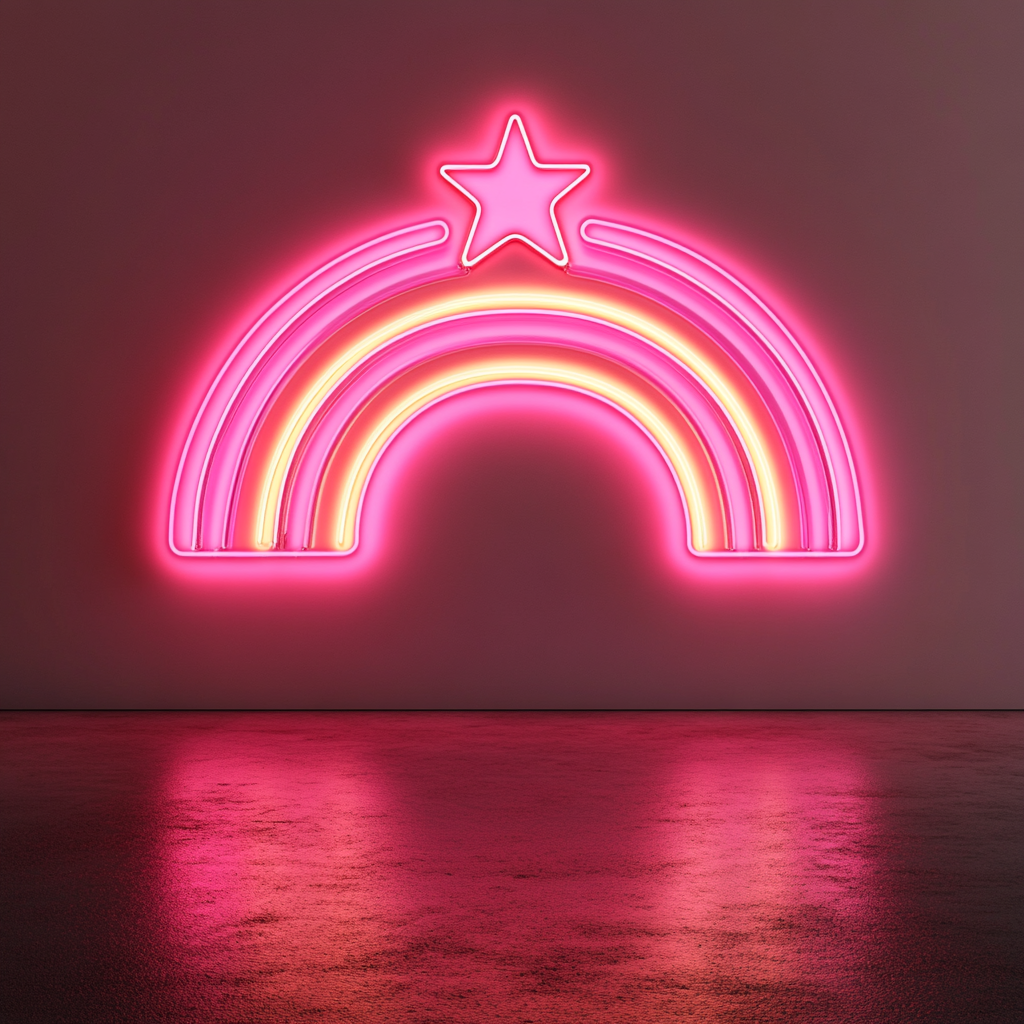 Rainbow with Star - Pink Neon Sign, 18 Inches