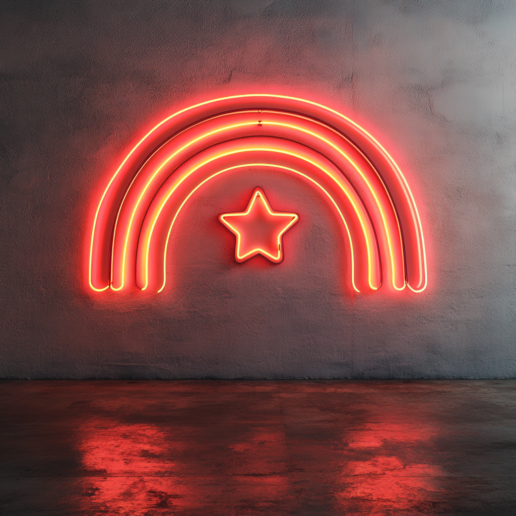 Rainbow with Star - Red Neon Sign, 18 Inches