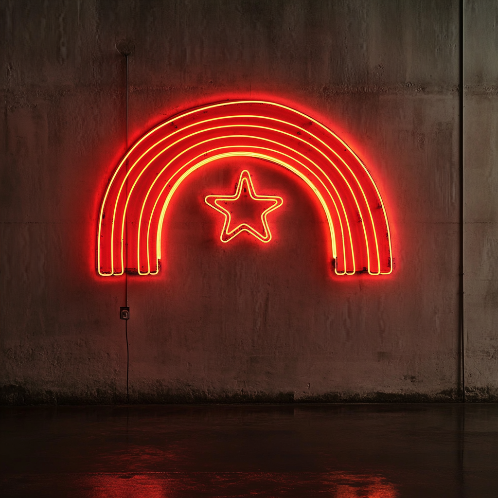 Rainbow with Star - Red Neon Sign, 18 Inches