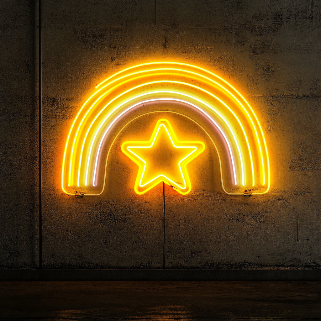 Rainbow with Star - Yellow Neon Sign, 24 Inches