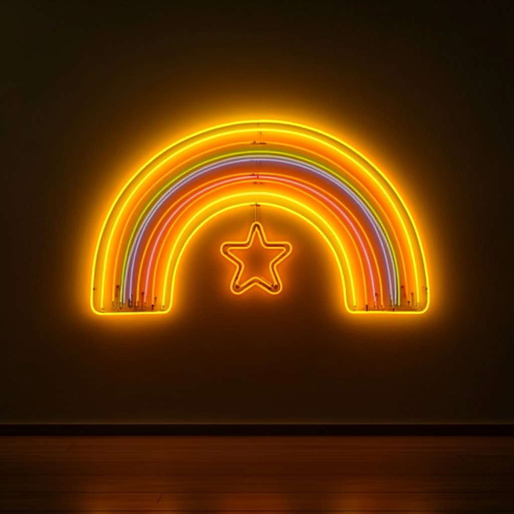 Rainbow with Star - Yellow Neon Sign, 18 Inches