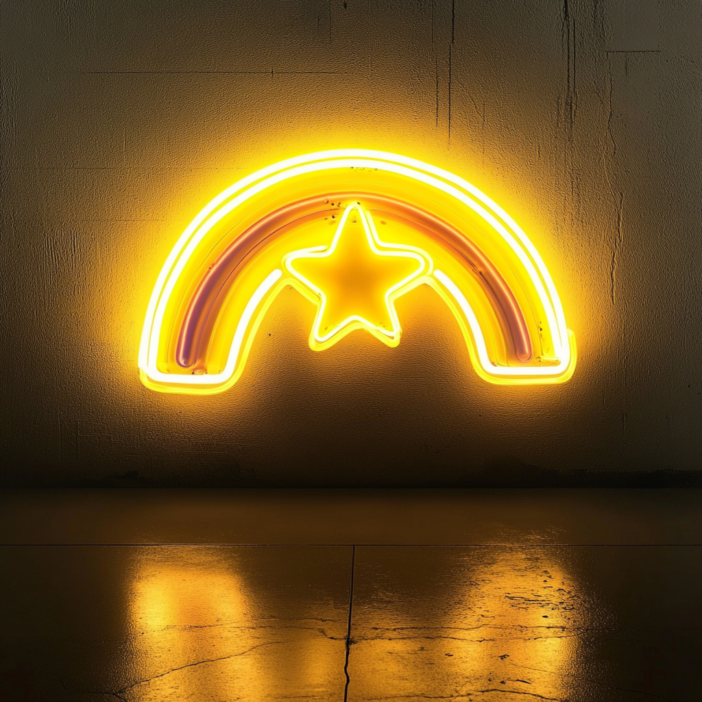 Rainbow with Star - Yellow Neon Sign, 18 Inches
