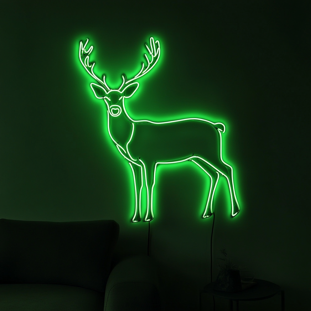 Raindeer - Green Neon Sign, 18 Inches