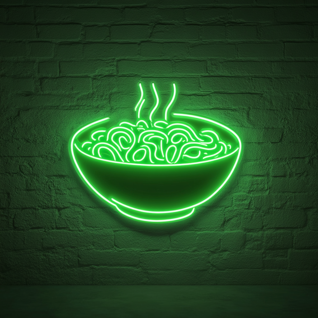 Ramen Bowl - Green Neon Sign, 18 Inches