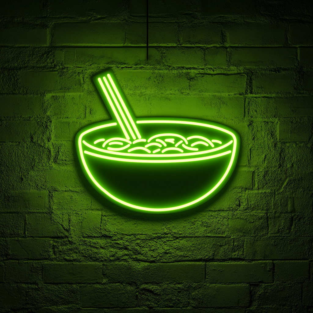 Ramen Bowl with Chopsticks - Green Neon Sign, 18 Inches