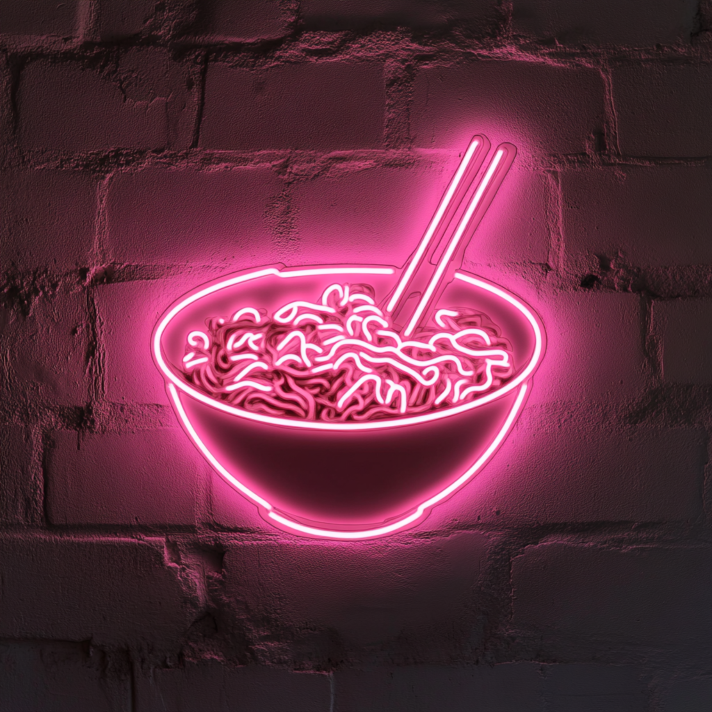 Ramen Bowl with Chopsticks - Pink Neon Sign, 24 Inches