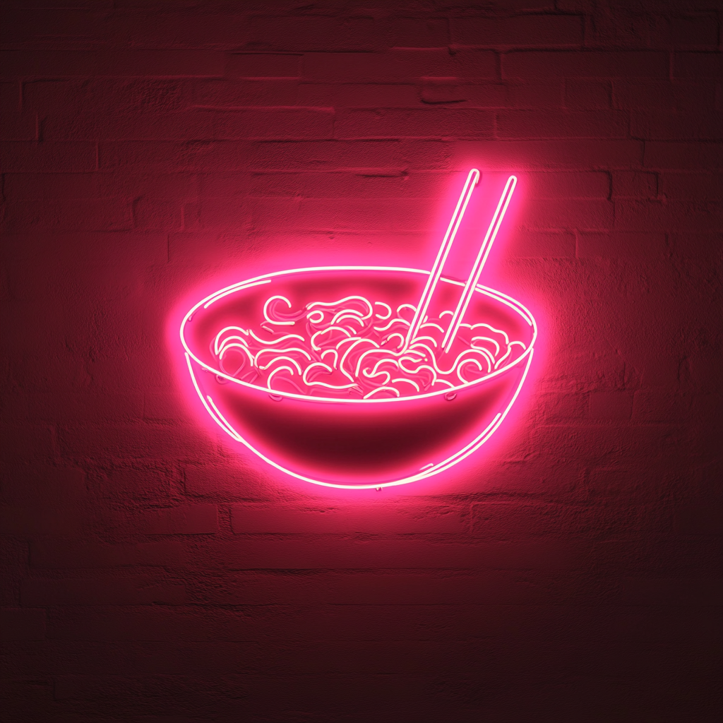 Ramen Bowl with Chopsticks - Pink Neon Sign, 24 Inches