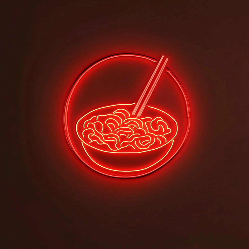 Ramen Bowl with Chopsticks - Red Neon Sign, 24 Inches