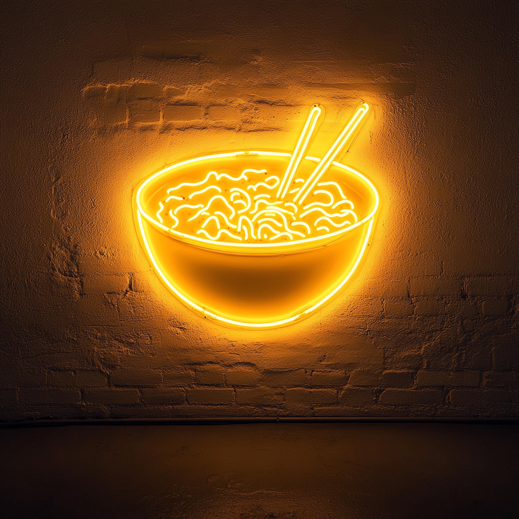 Ramen Bowl with Chopsticks - Yellow Neon Sign, 24 Inches