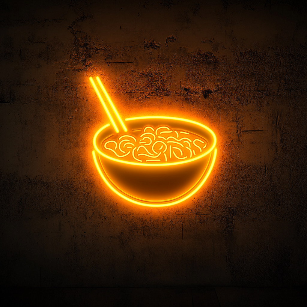 Ramen Bowl with Chopsticks - Yellow Neon Sign, 18 Inches
