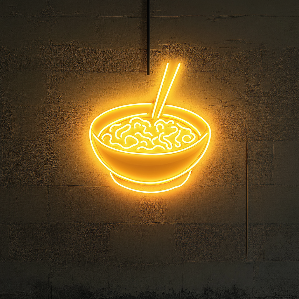 Ramen Bowl with Chopsticks - Yellow Neon Sign, 18 Inches