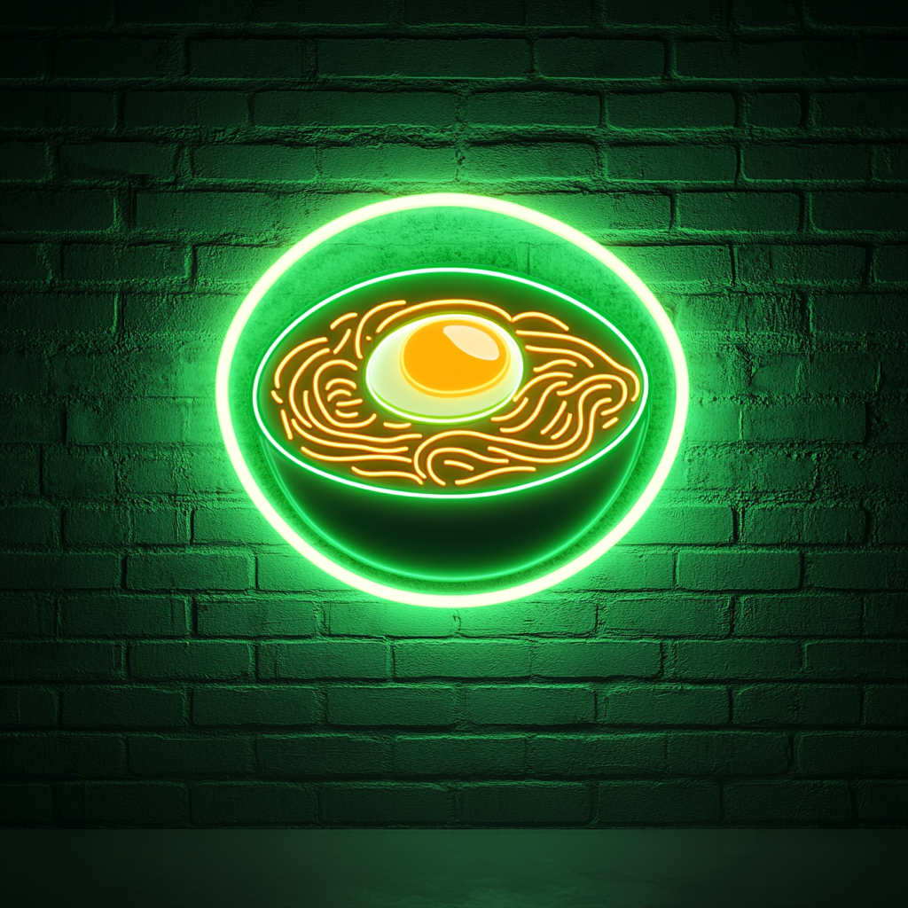 Ramen Noodles with Egg - Green Neon Sign, 18 Inches