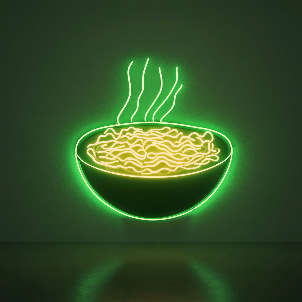 Ramen Noodles with Egg - Green Neon Sign, 18 Inches