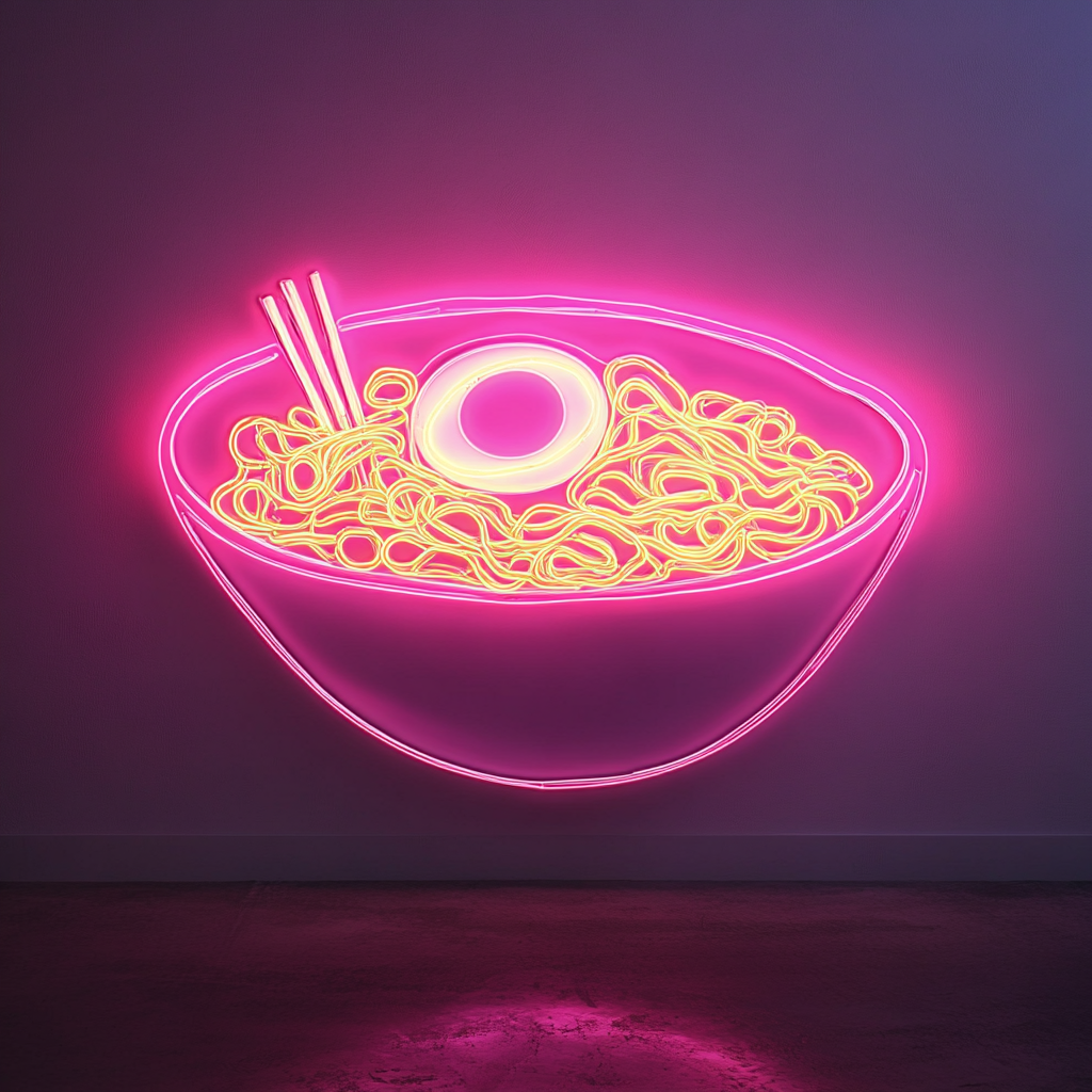 Ramen Noodles with Egg - Pink Neon Sign, 18 Inches