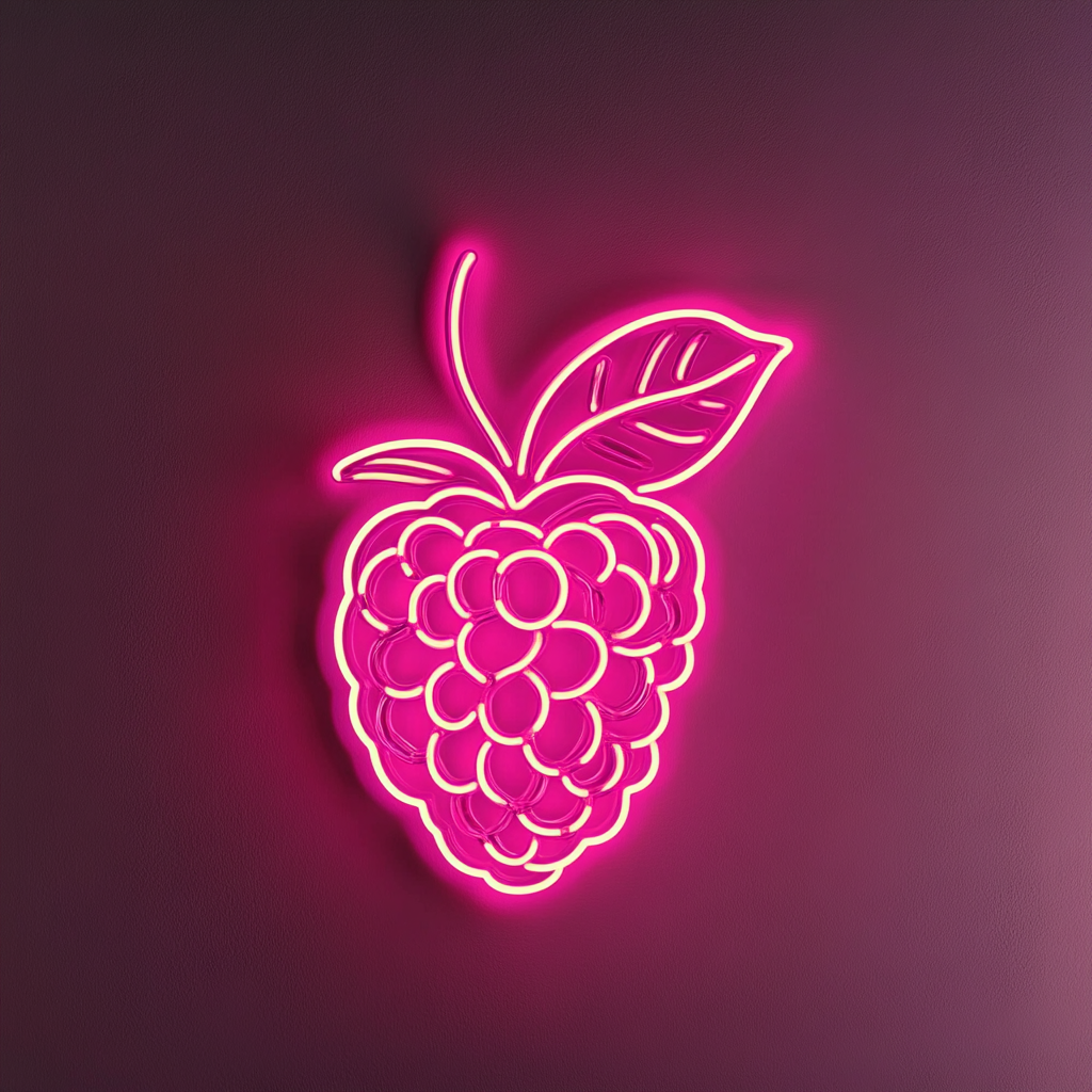 Raspberry with Leaf - Pink Neon Sign, 18 Inches