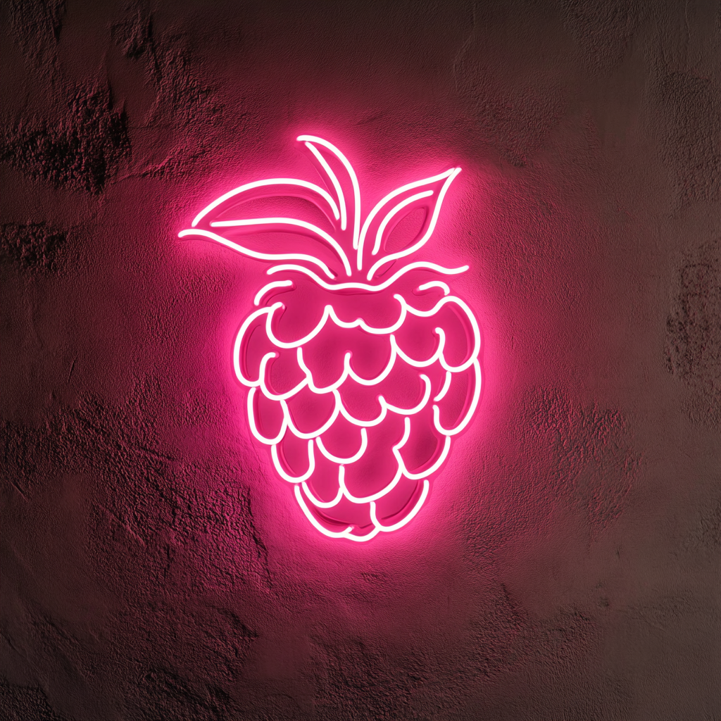 Raspberry with Leaf - Pink Neon Sign, 24 Inches