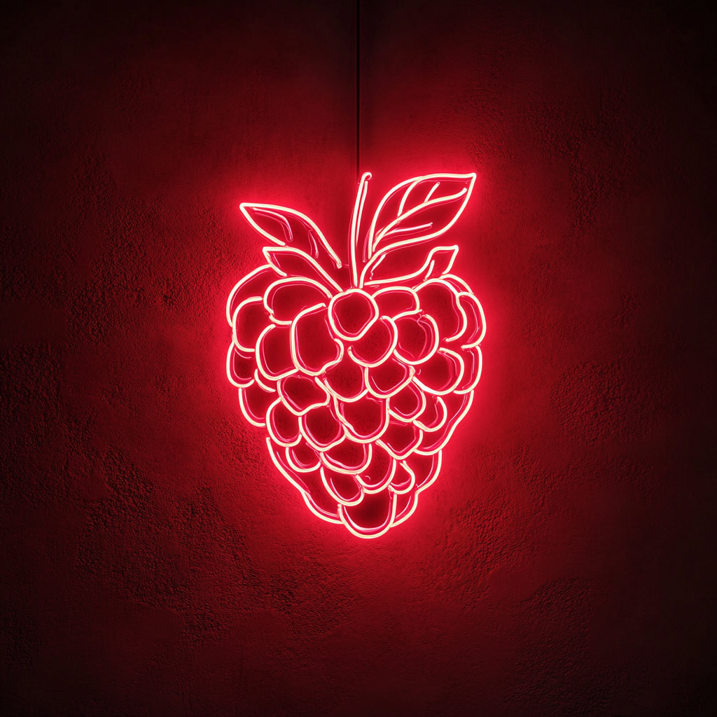 Raspberry with Leaf - Red Neon Sign, 24 Inches