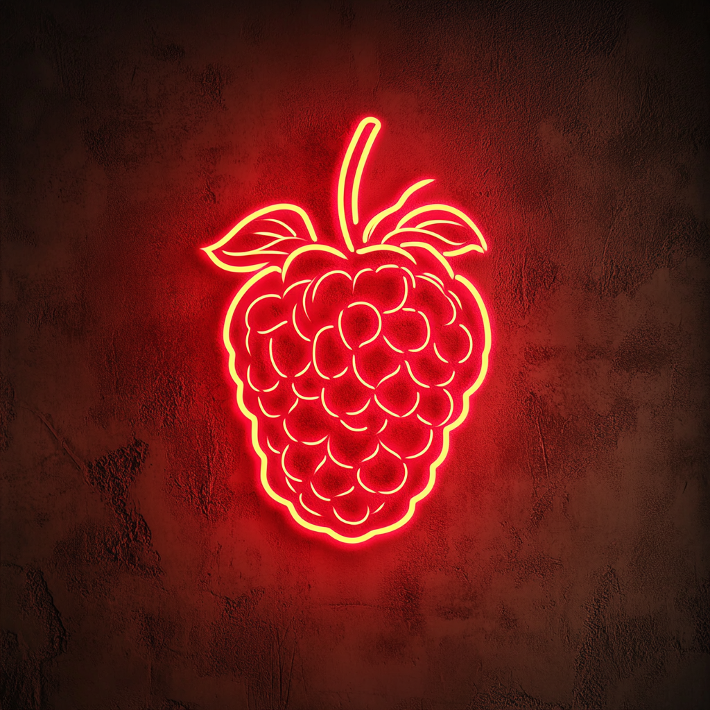 Raspberry with Leaf - Red Neon Sign, 18 Inches