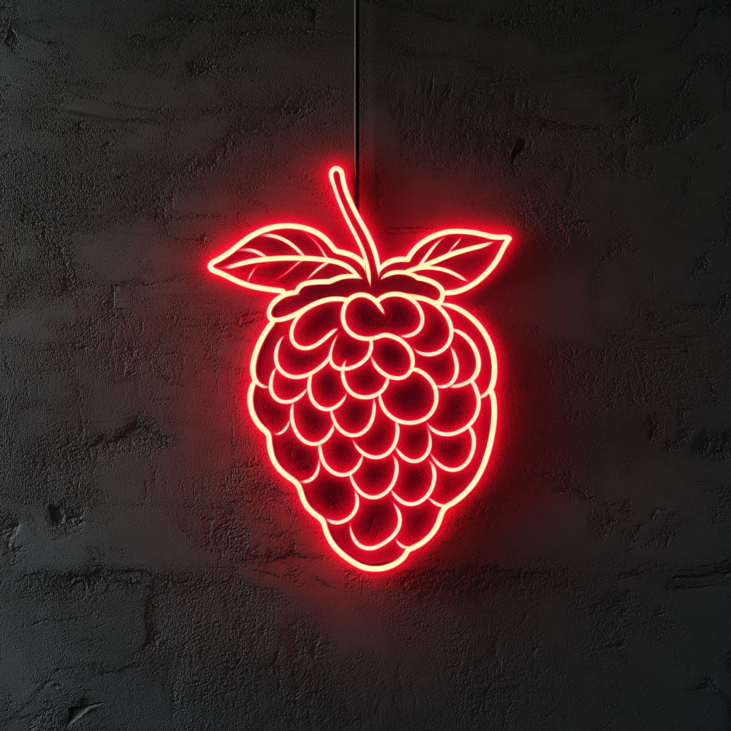 Raspberry with Leaf - Red Neon Sign, 18 Inches