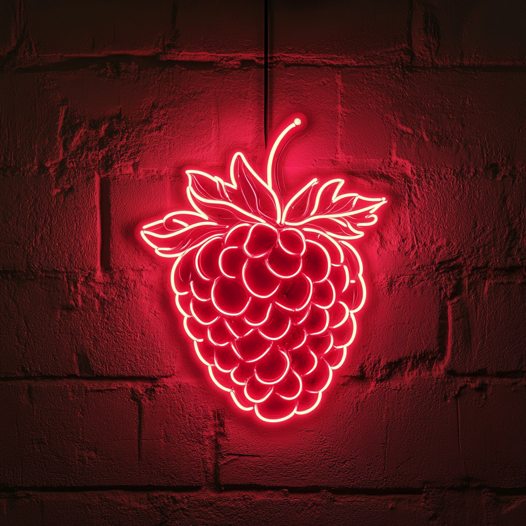 Raspberry with Leaf - Red Neon Sign, 24 Inches