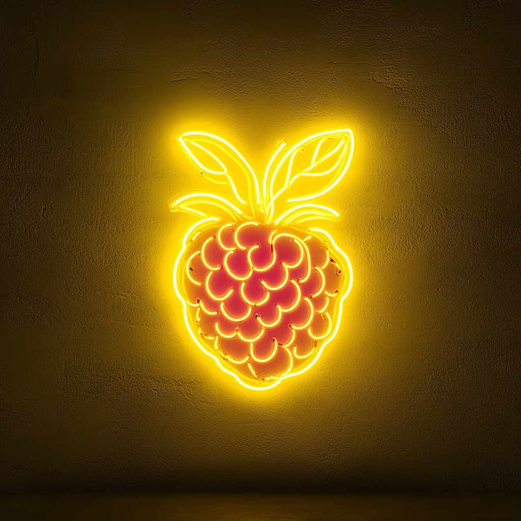 Raspberry with Leaf - Yellow Neon Sign, 18 Inches