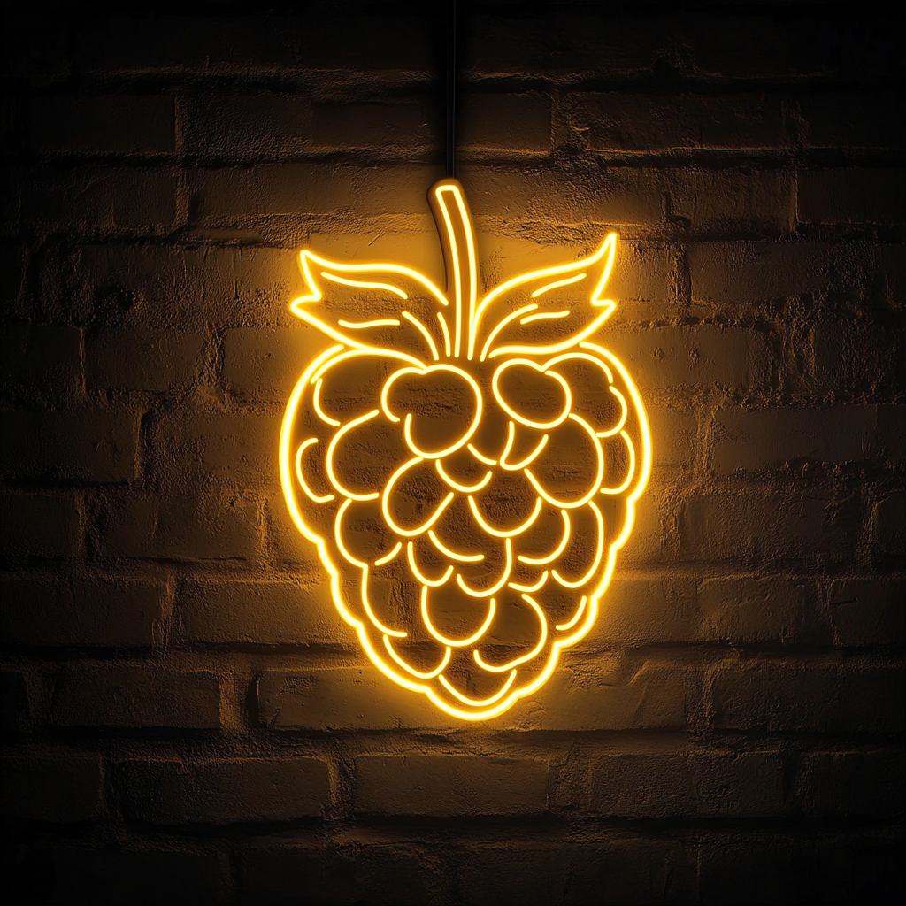 Raspberry with Leaf - Yellow Neon Sign, 24 Inches