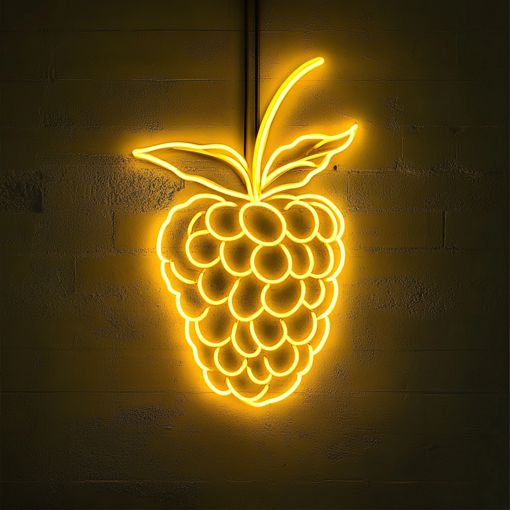 Raspberry with Leaf - Yellow Neon Sign, 24 Inches