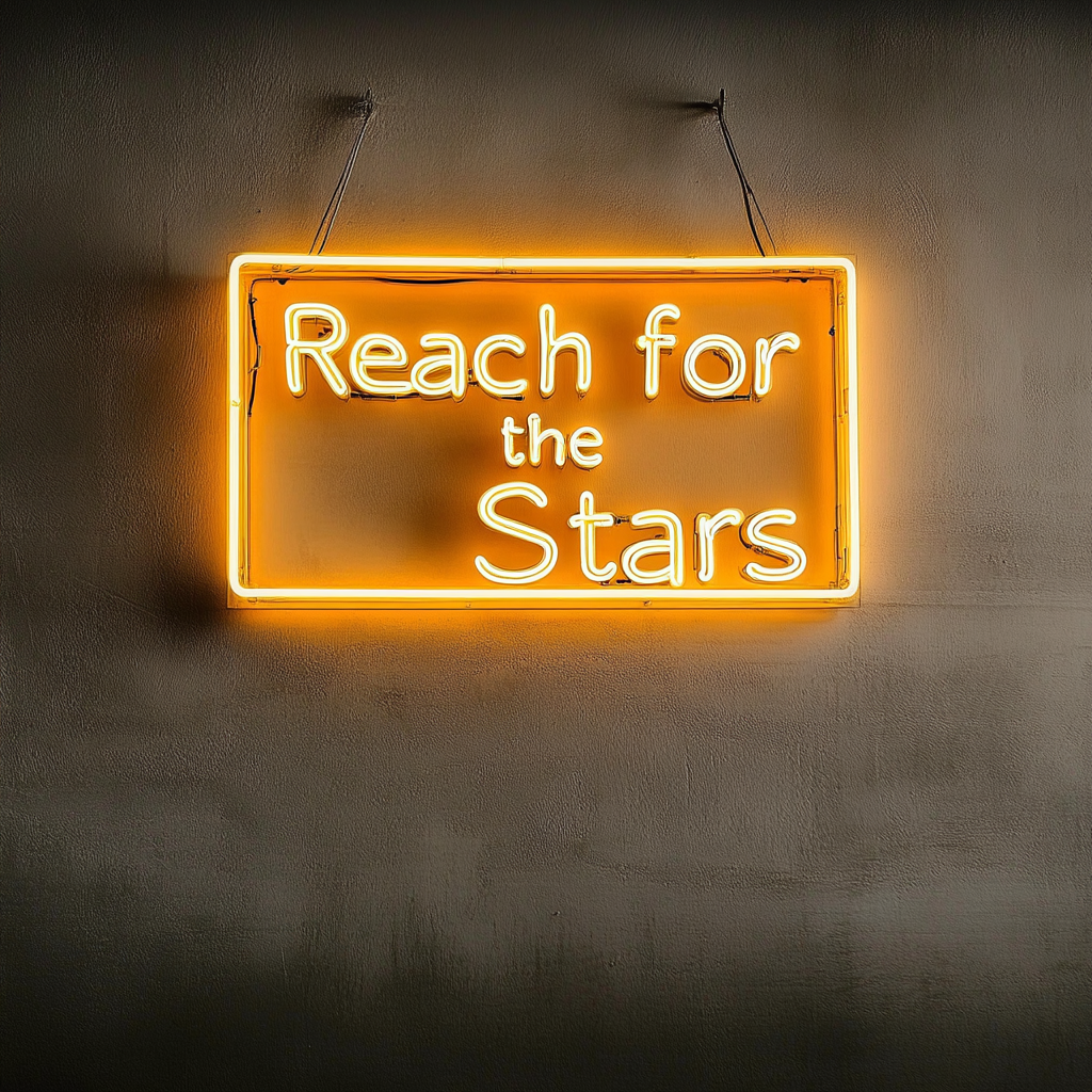 Reach for the Stars - Yellow Neon Sign, 18 Inches