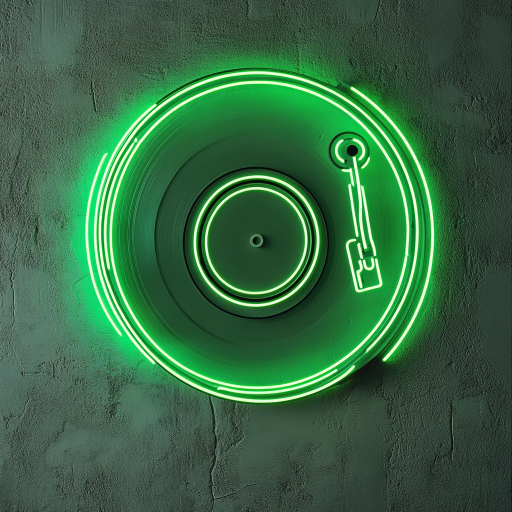 Record Player - Green Neon Sign, 18 Inches