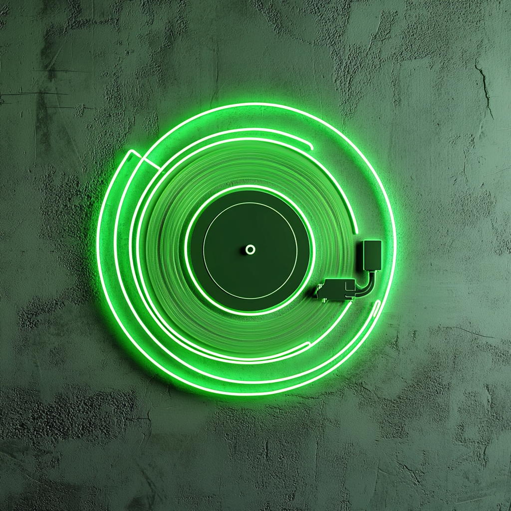 Record Player - Green Neon Sign, 18 Inches
