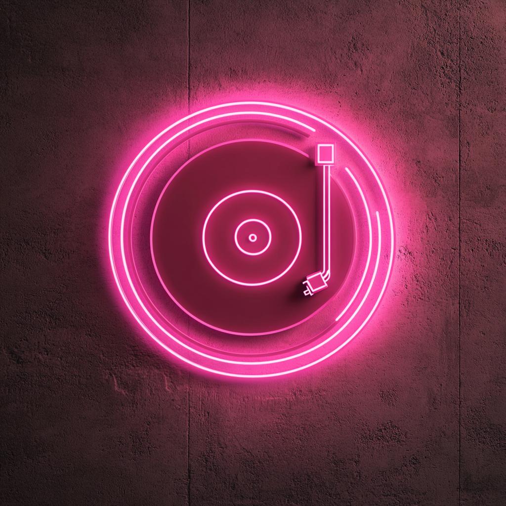 Record Player - Pink Neon Sign, 18 Inches