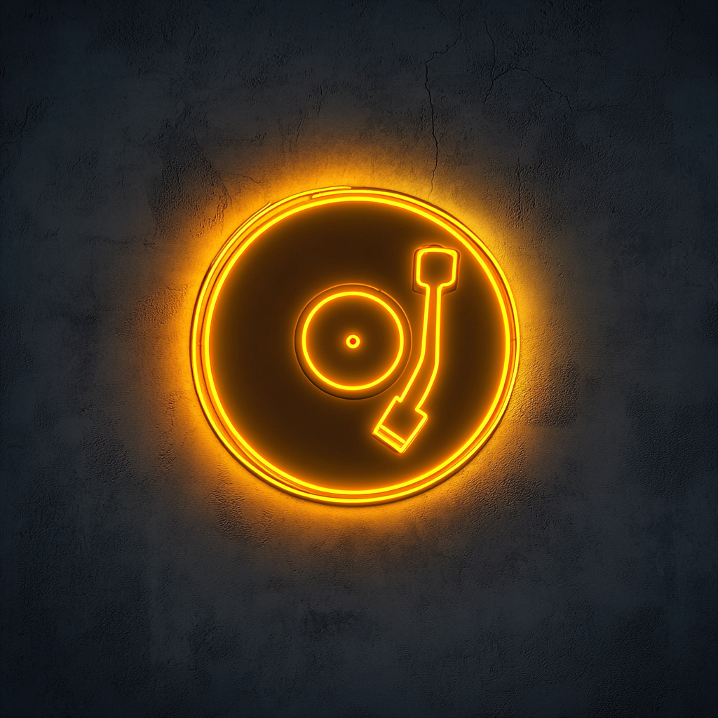 Record Player - Yellow Neon Sign, 18 Inches