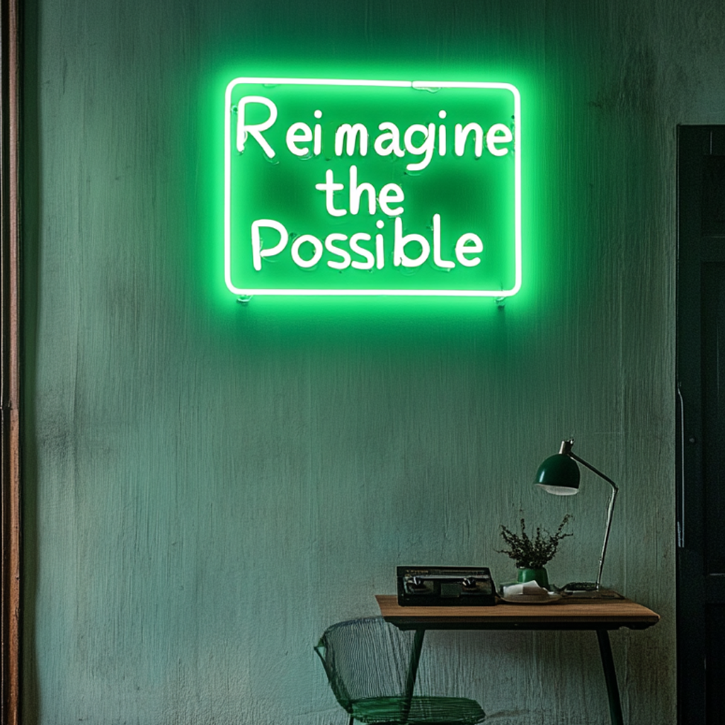 "Reimagine the Possible" - Green Neon Sign, 24 Inches