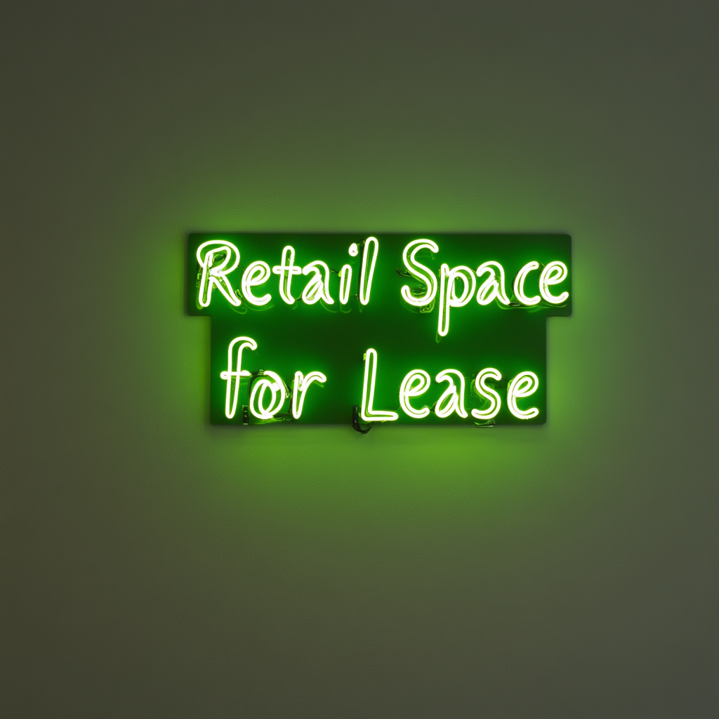 Retail Space for Lease - Green Neon Sign, 18 Inches