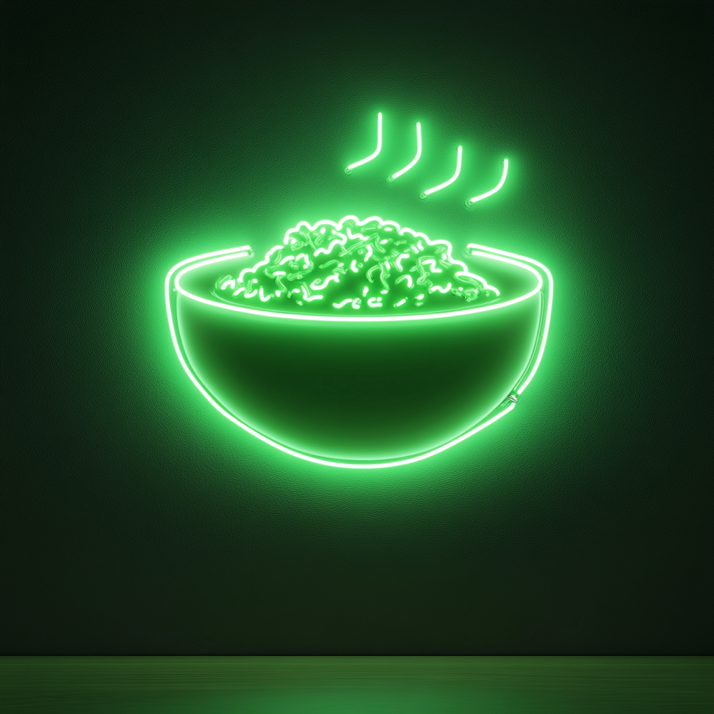 Rice Bowl - Green Neon Sign, 24 Inches
