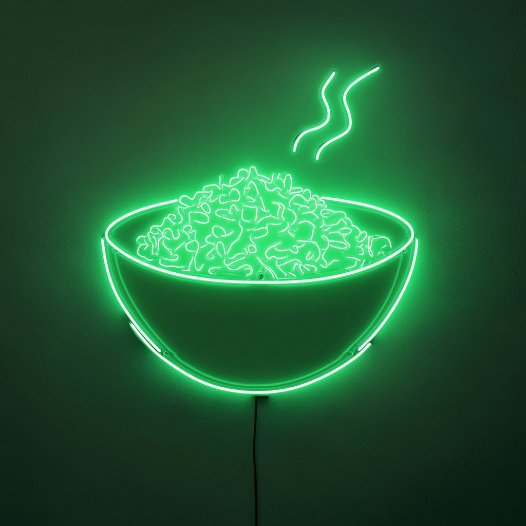 Rice Bowl - Green Neon Sign, 24 Inches