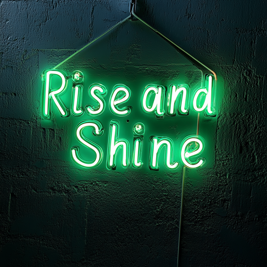 Rise and Shine - Green Neon Sign, 18 Inches