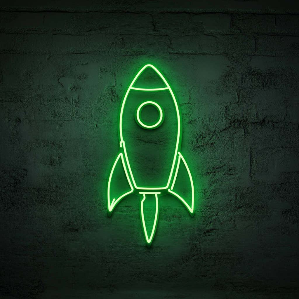 Rocket - Green Neon Sign, 24 Inches