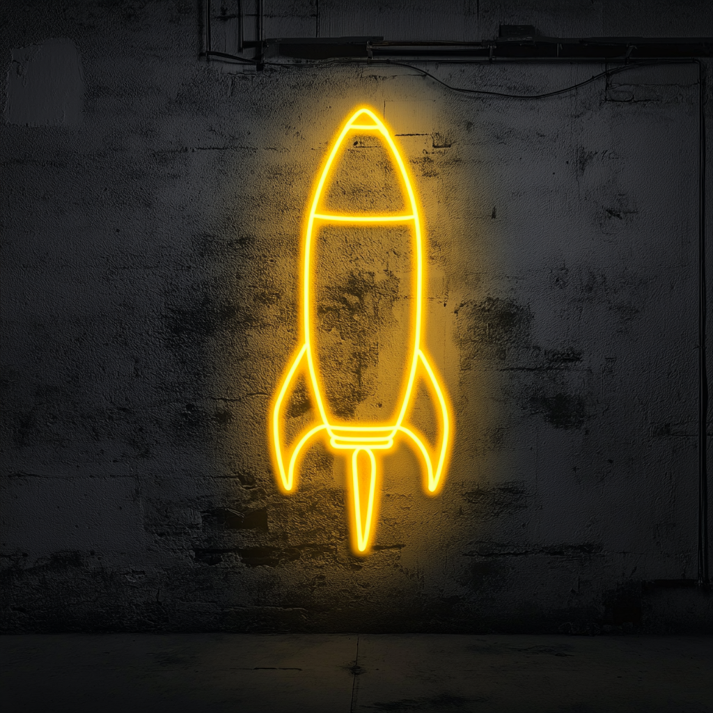 Rocket - Yellow Neon Sign, 18 Inches