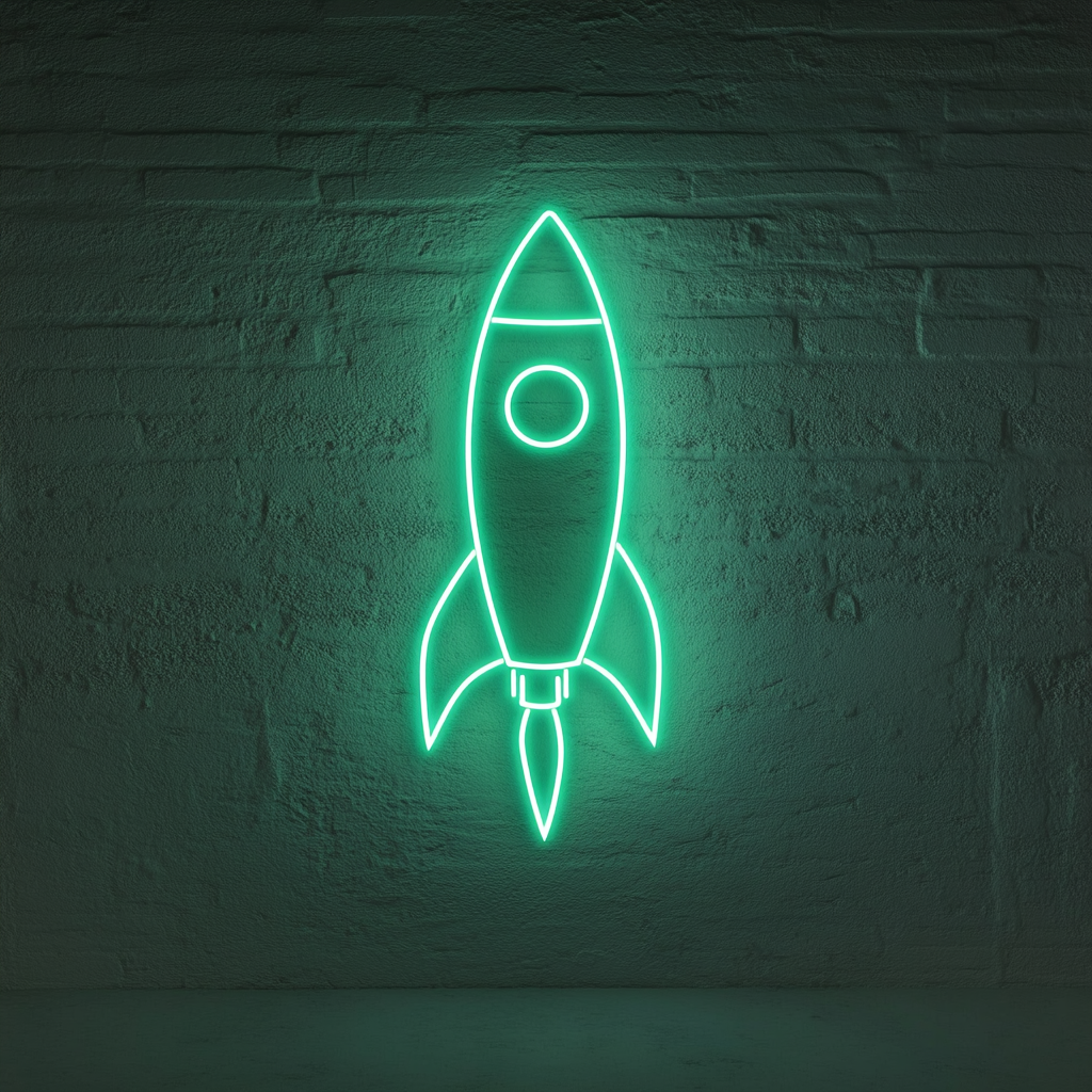 Rocket Launching - Green Neon Sign, 24 Inches