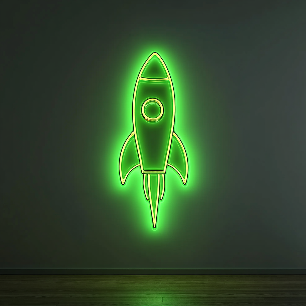 Rocket Launching - Green Neon Sign, 18 Inches