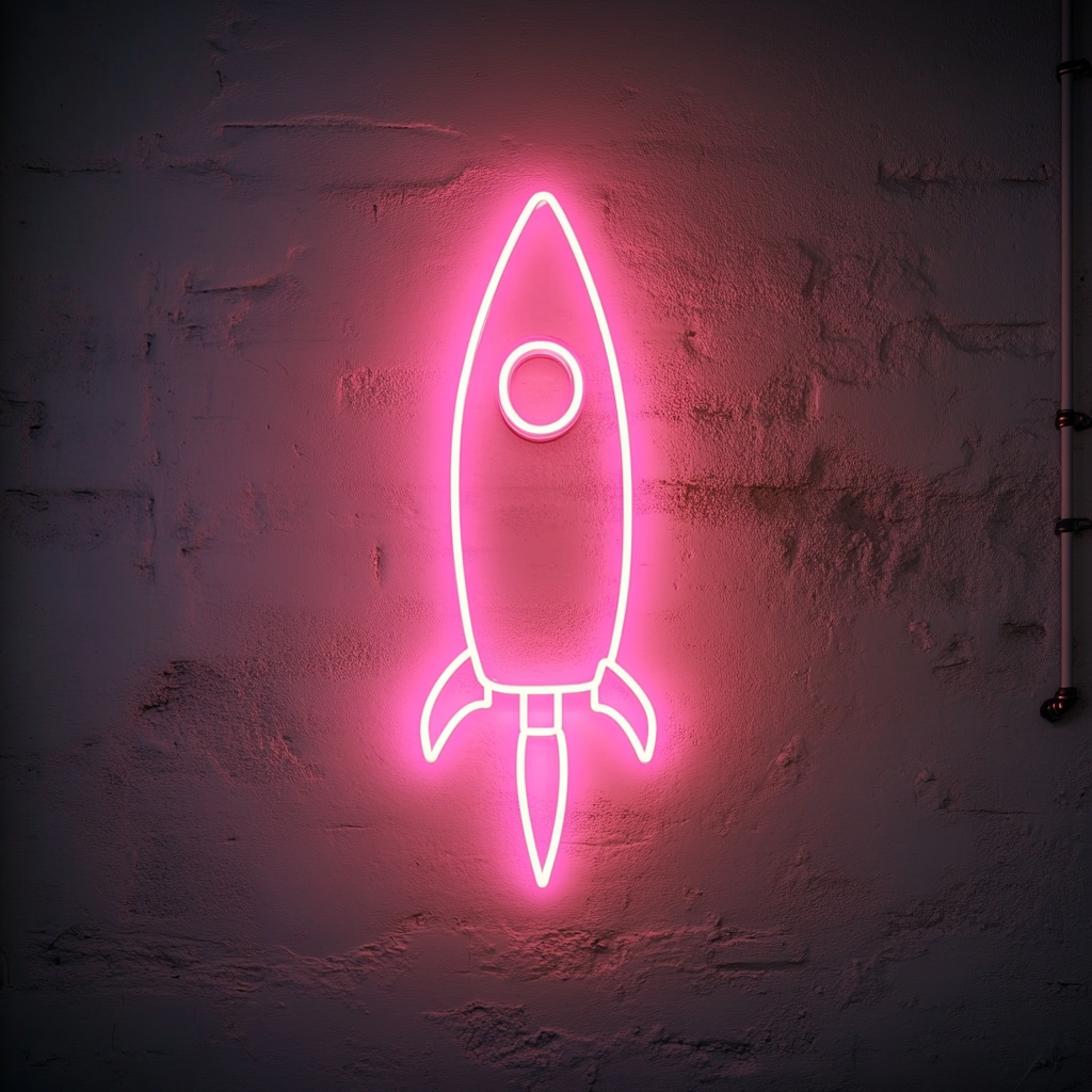 Rocket Launching - Pink Neon Sign, 18 Inches