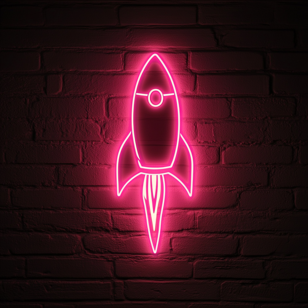 Rocket Launching - Pink Neon Sign, 24 Inches