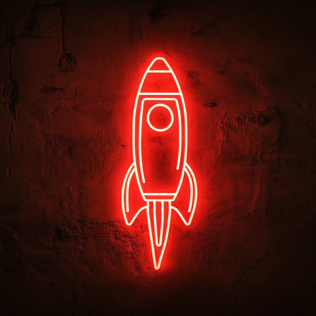 Rocket Launching - Red Neon Sign, 24 Inches