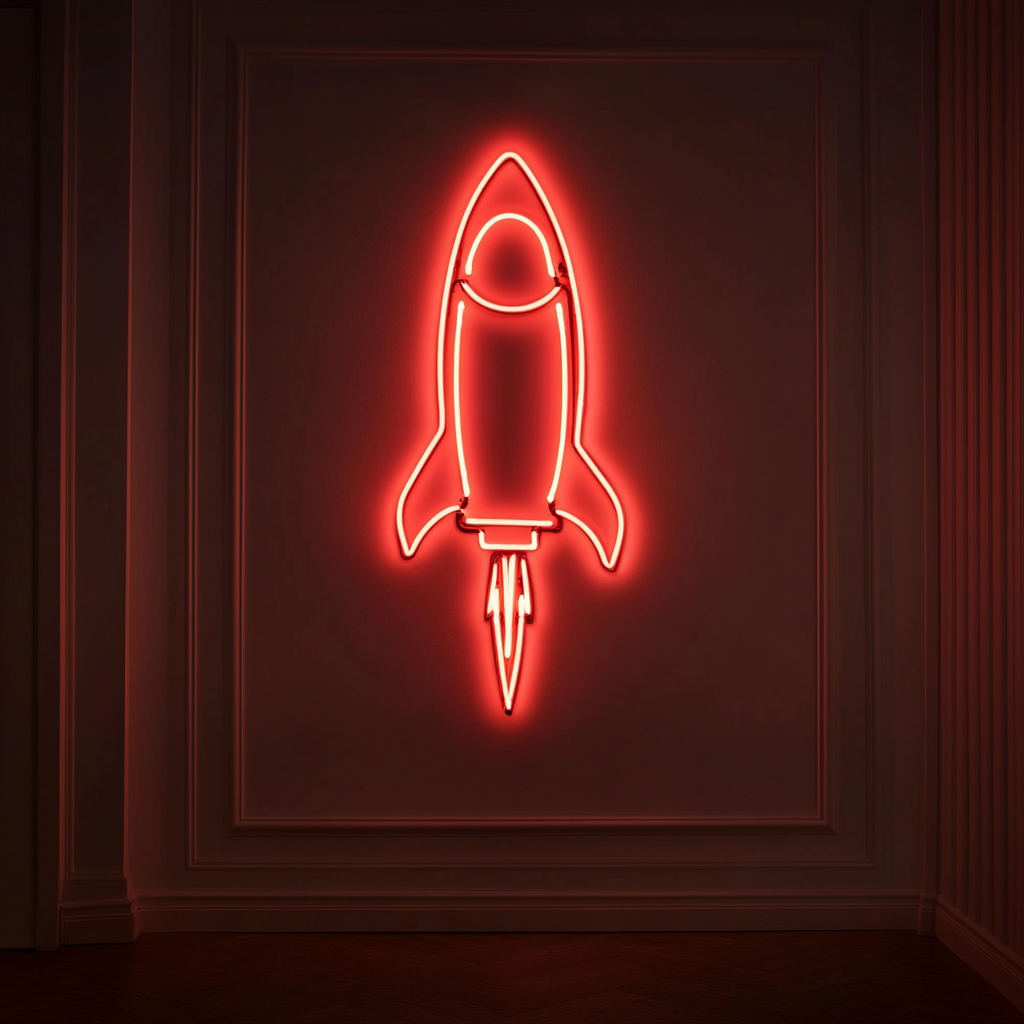 Rocket Launching - Red Neon Sign, 24 Inches