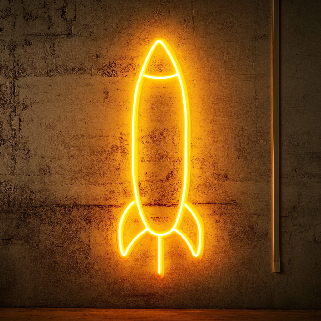 Rocket Launching - Yellow Neon Sign, 24 Inches