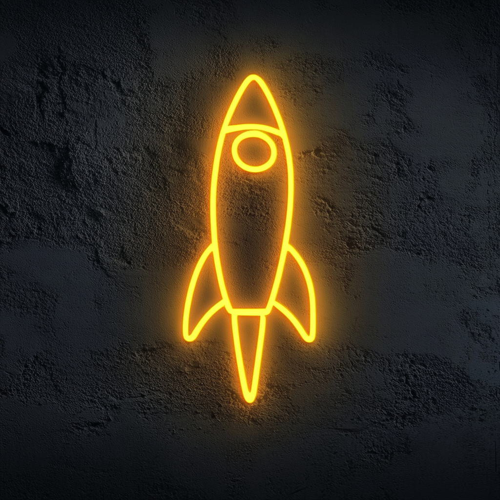 Rocket Launching - Yellow Neon Sign, 24 Inches