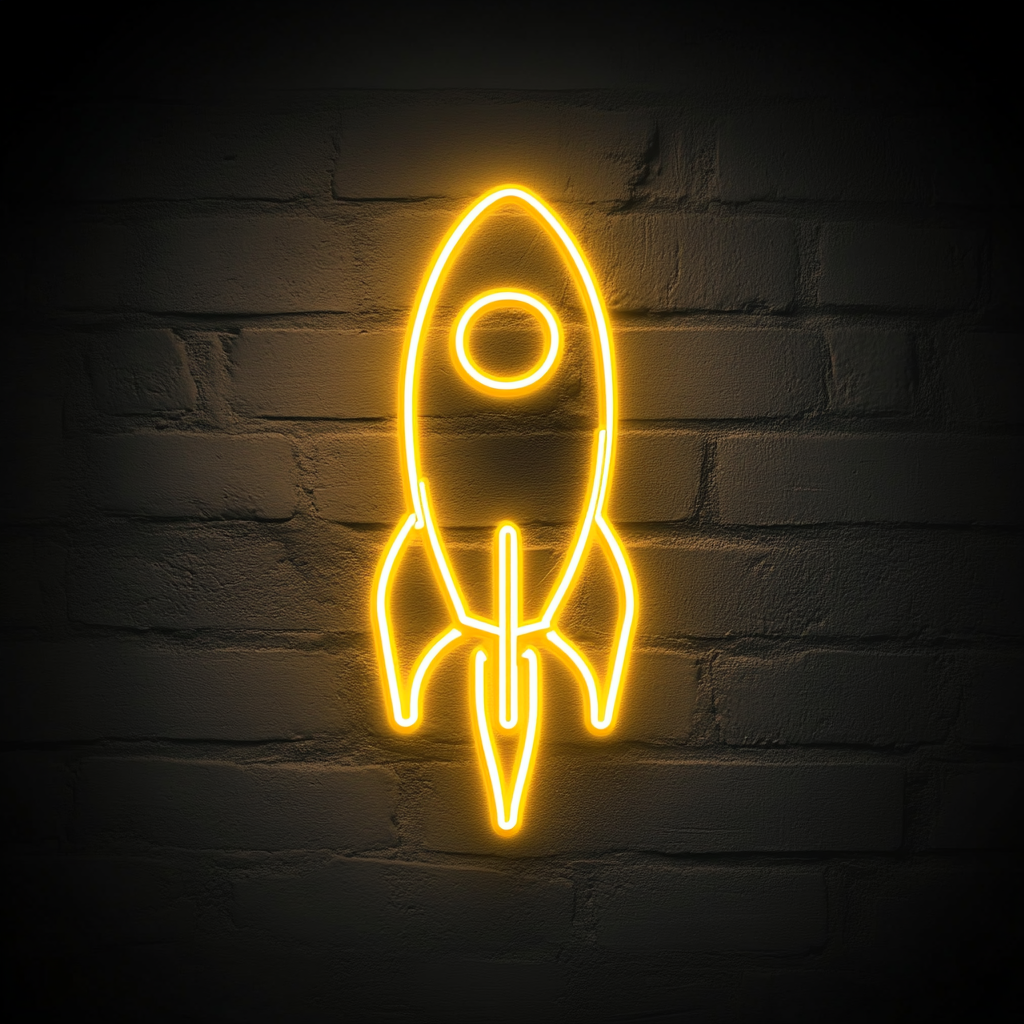 Rocket Launching - Yellow Neon Sign, 18 Inches