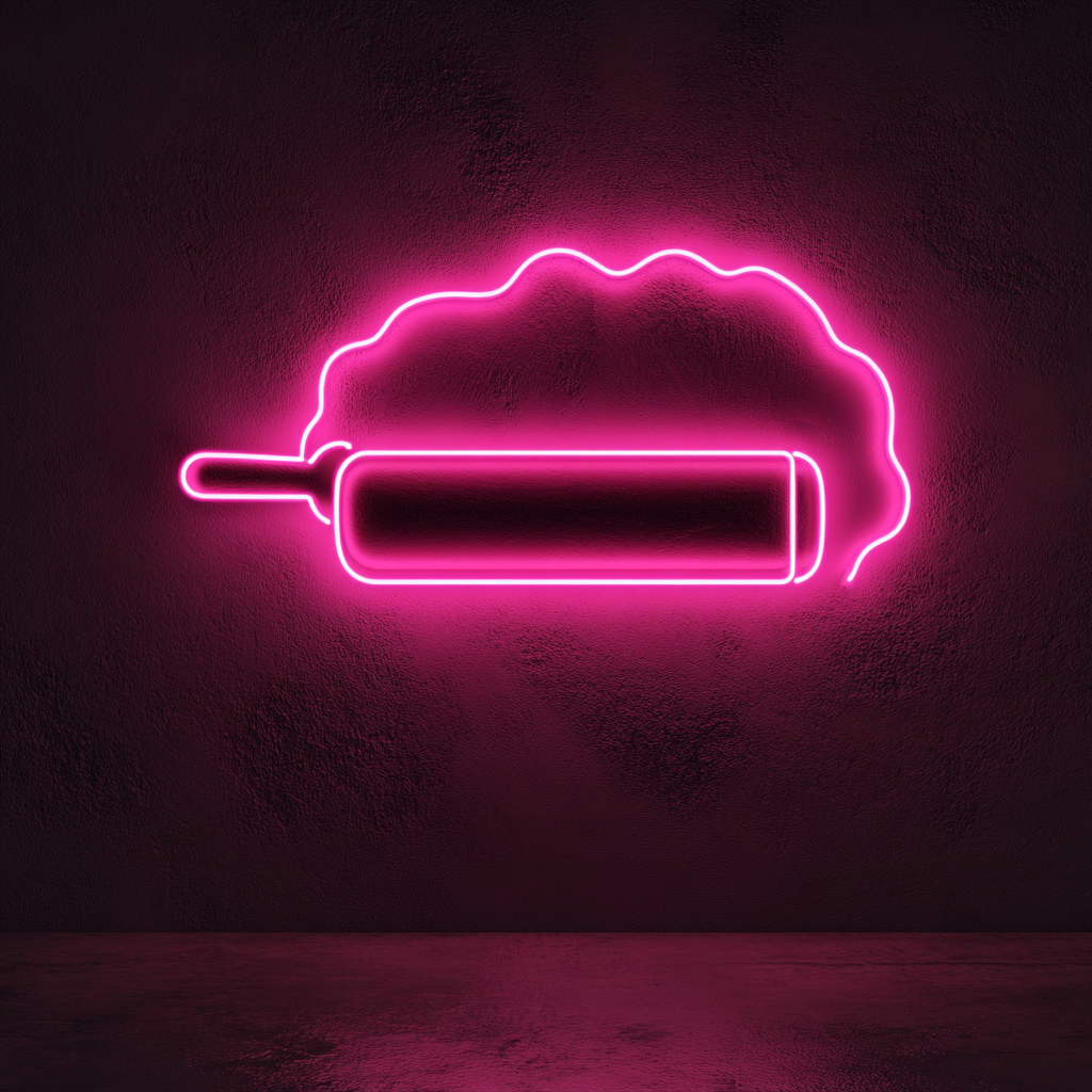 Rolling Pin and Baking Dough - Pink Neon Sign, 24 Inches